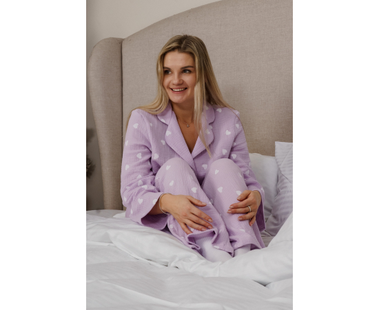 Пижама (рубашка + брюки) Муслин цв. сирень  р. 48 - Интернет магазин "Труд"